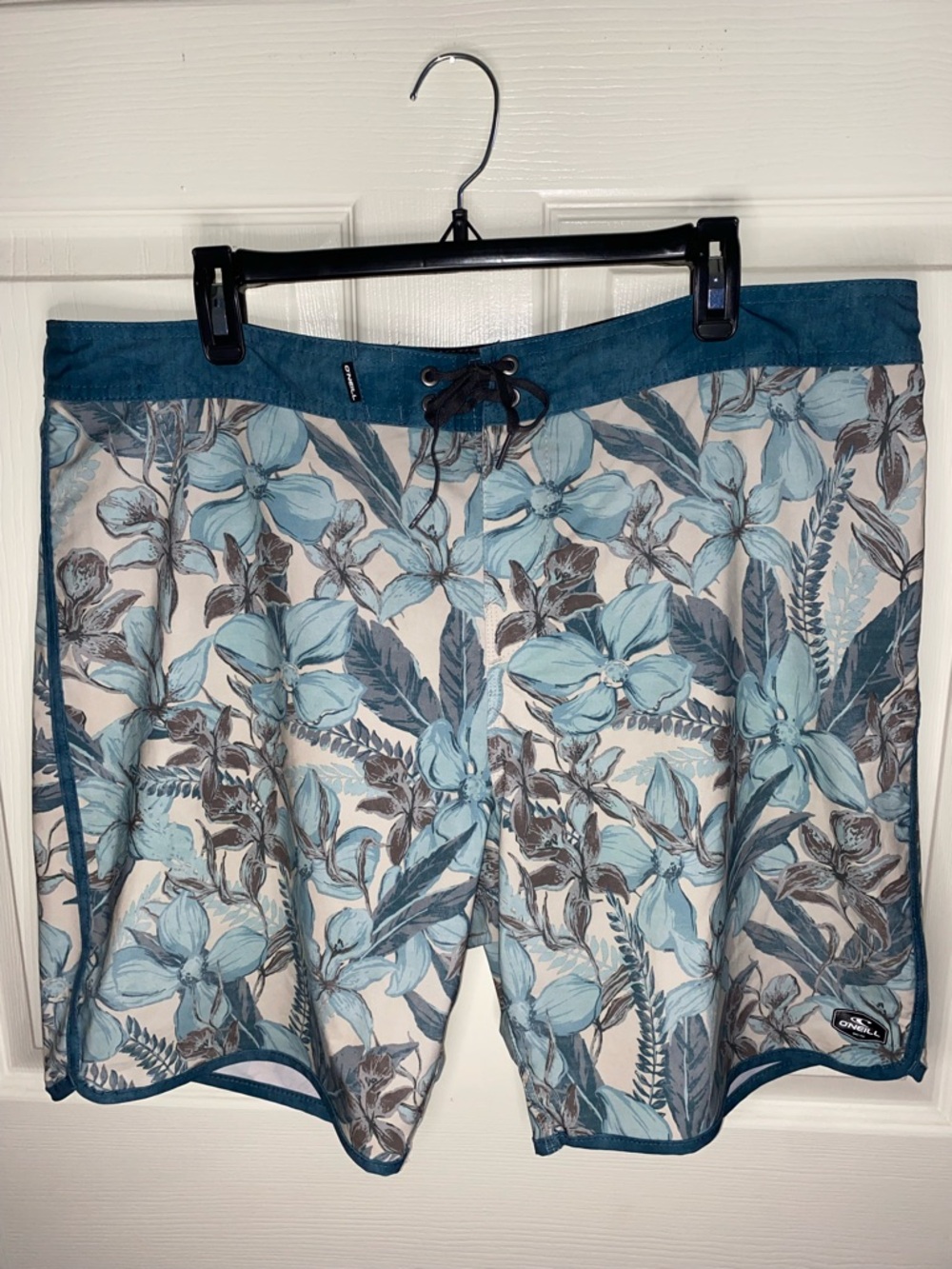 O'Neill Light Teal Floral Swim Board Shorts